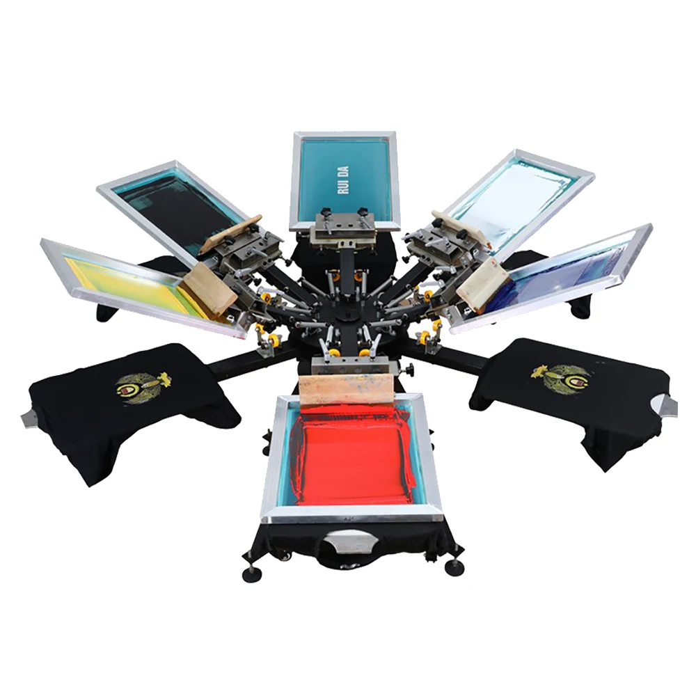 t shirt 8 station spider silkscreen silk screen printing manual press machine press 8 color