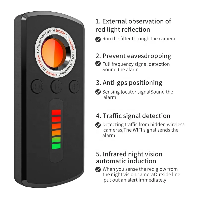 GS40 Intelligent Detection Spy Camera Detector Anti Spy Detector Wireless Hidden Camera Detector