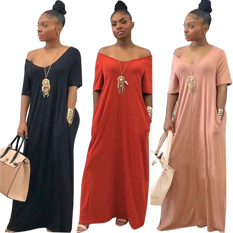
2021 Dresses Summer Casual Dresses Ladies Women Clothing Loose Summer Maxi Long Dress With Pockets 