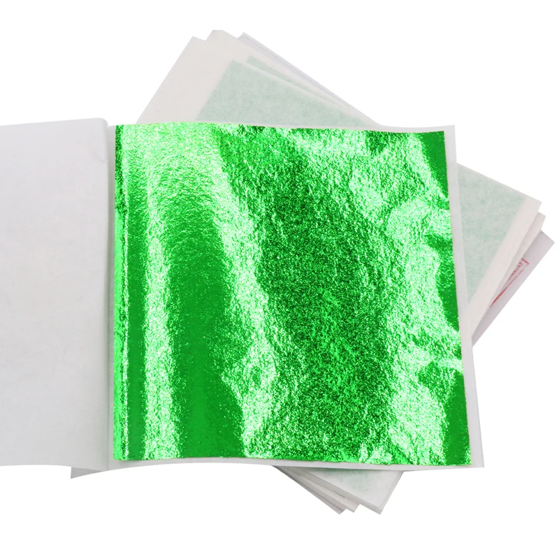 Kinno 8x8.5cm 100 Sheets/Pack Green Leaf Sheet for Frame Nail Crafts Furniture Art Decoration Taiwan Gold Leaf Green Paper Sheet