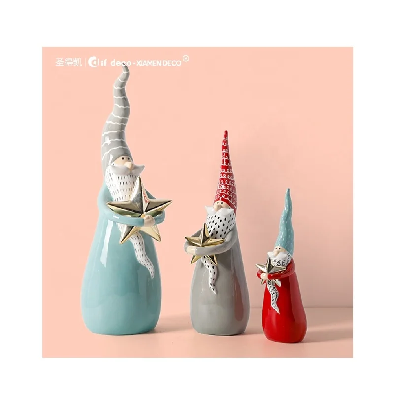 2023 Hand Painted Custom Vintage Ceramic Santa Claus Holding Star Christmas Decorations Indoor