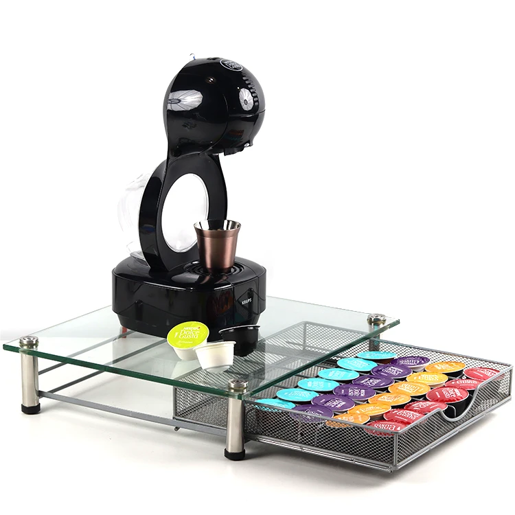 Tempered Glass Dolce Gusto Capsule Holder 36pcs Coffee Capsule Storage Drawer Metal Capsule Drawer