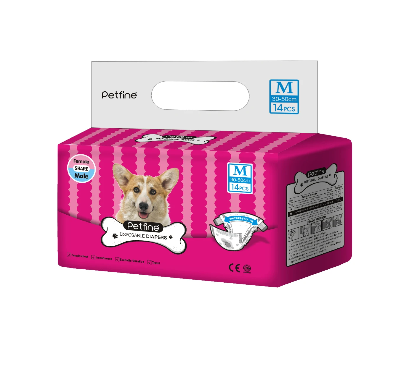 Petfine New Design Disposable Male Share Female Cheap Dog Pamper Absorbent Diapers