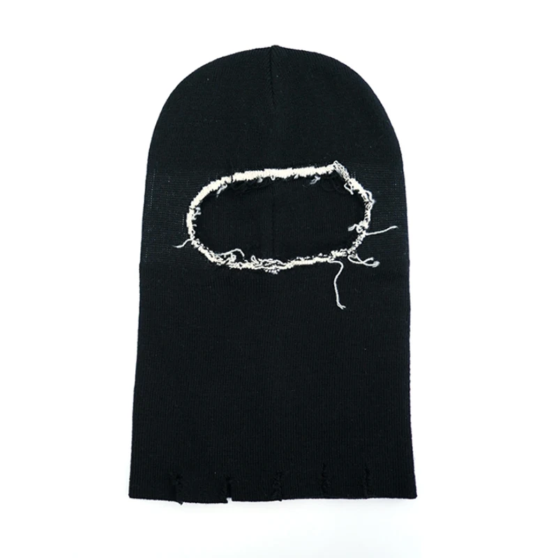 Qianzun manufacturers hot sale winter black skull ski mask custom knit distressed balaclava