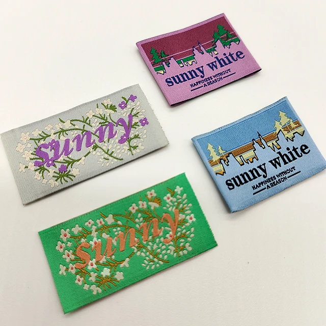 Customized woven sewing label end fold woven label embroidery machine for clothing high density