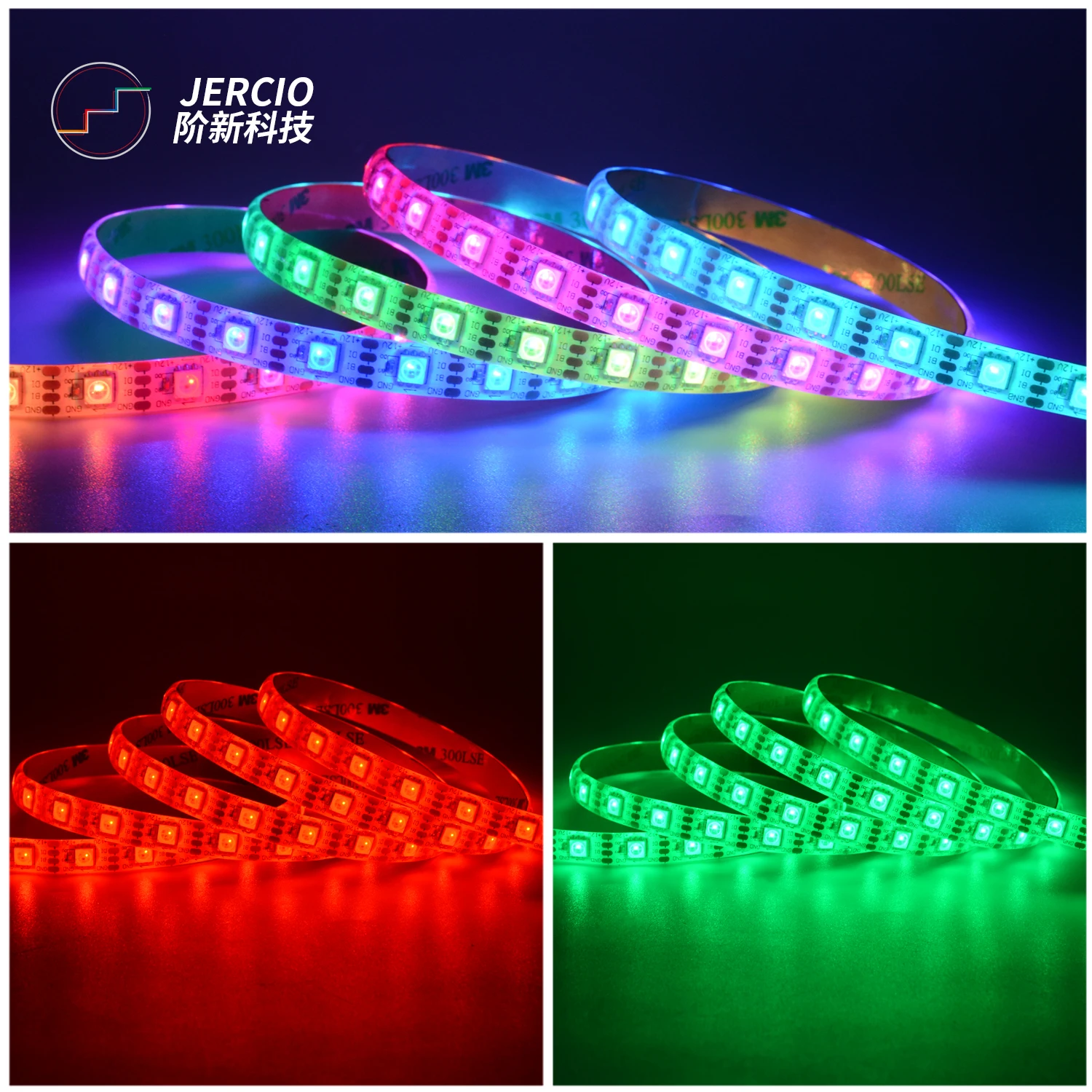 JERCIO SK6815 / WS2815 / GS8208 Built-in IC Programmable  DC12V break point continuous transfer RGB Flexible LED Strip