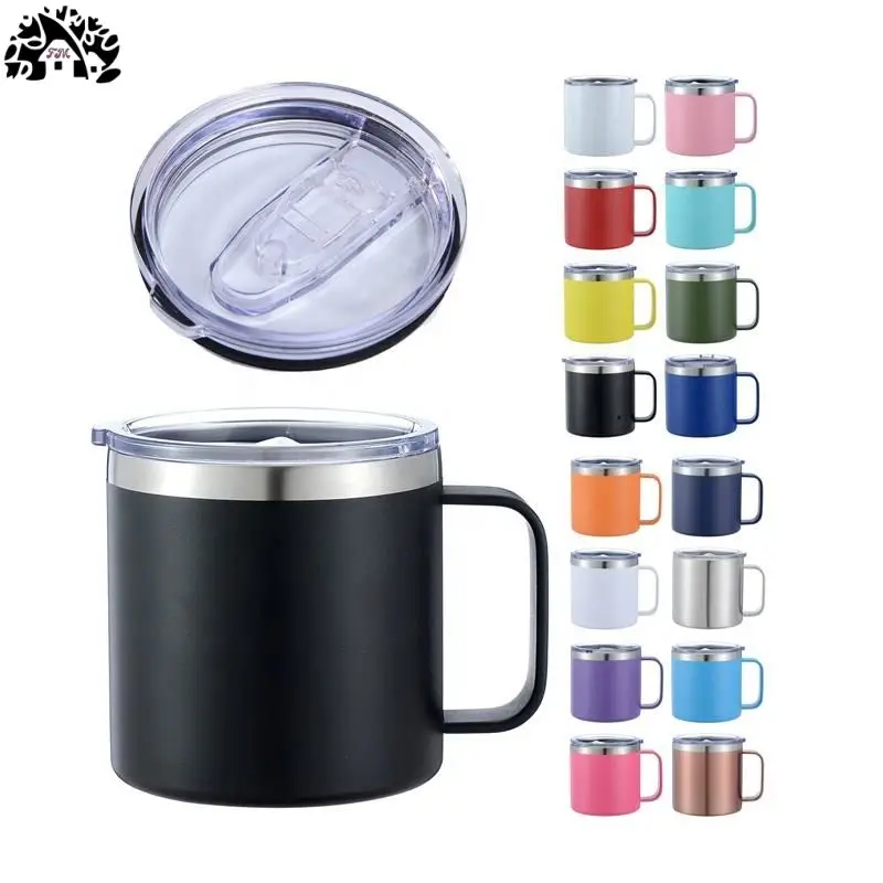 14oz Stainless Steel clear  Lid and With Handle Tumbler Double Wall Vacuum Insulated Beer Coffee Mug travel cup Custom LOGO
