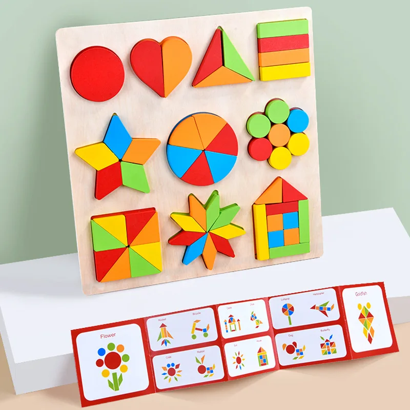 Customized Wooden Geometric Shape Modeling Cognition Matching Board Baby Digital Learning Wholesale Wooden Puzzle