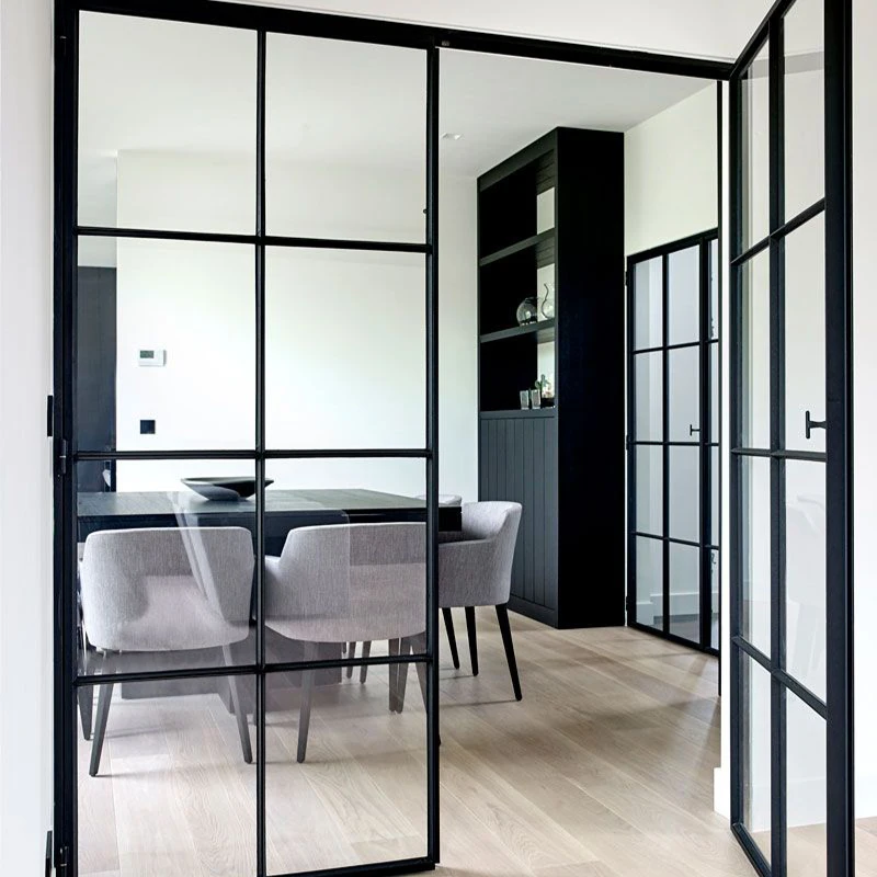 Двойные стеклянные наружные входные Алюминиевые Стальные французские стеклянные встраиваемые створчатые главные двери