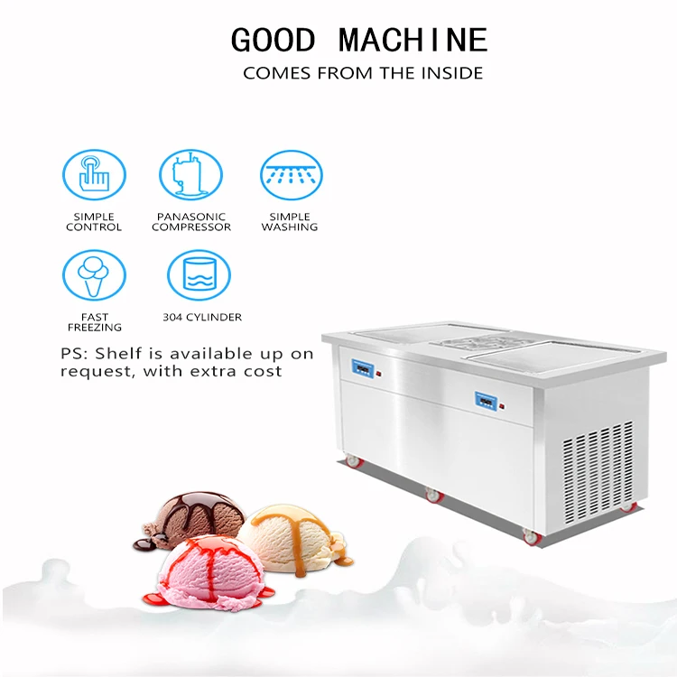 Single 2 Pan Stir Fry Cream Rolls Pan Rolled Fried Ice Cream Machine Fried High Quality Thailand GQ-PF2S-6C Food Thai Fried Ice
