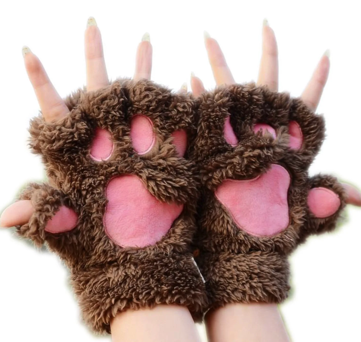 Winter warm thermal Fingerless Fluffy Crochet Women girls Gloves Bear Plush Cat Paw Claw Soft Half Covered fuzzy Gloves