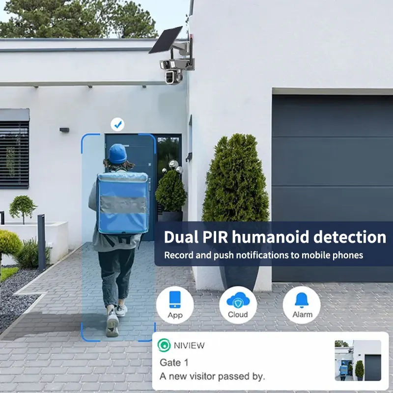 Pro Solar Powered Surveillance Security PTZ CCTV Camera Dual Lens Wireless Outdoor WiFi 4G Sim Card Solar Camera no head ends