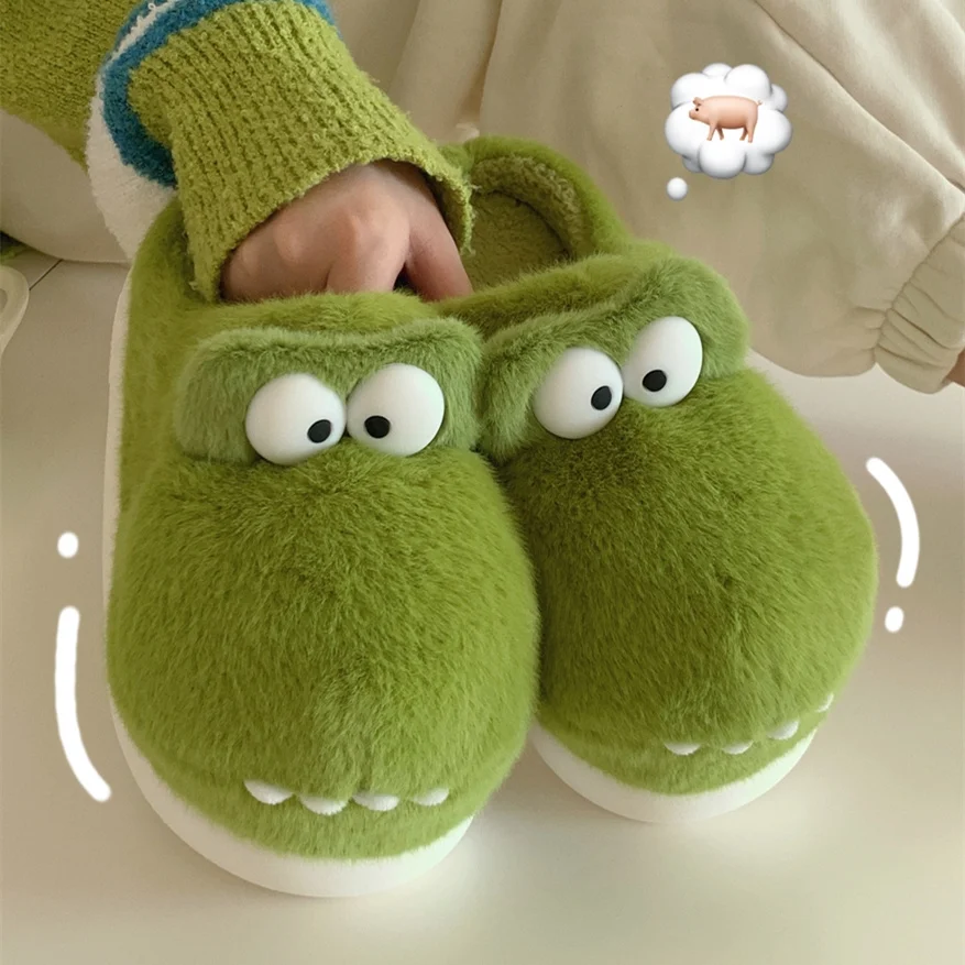 XIXITIAO  soft plush winter warm home house indoor plush fluffy slippers unisex crocodile animal prints slippers for woman
