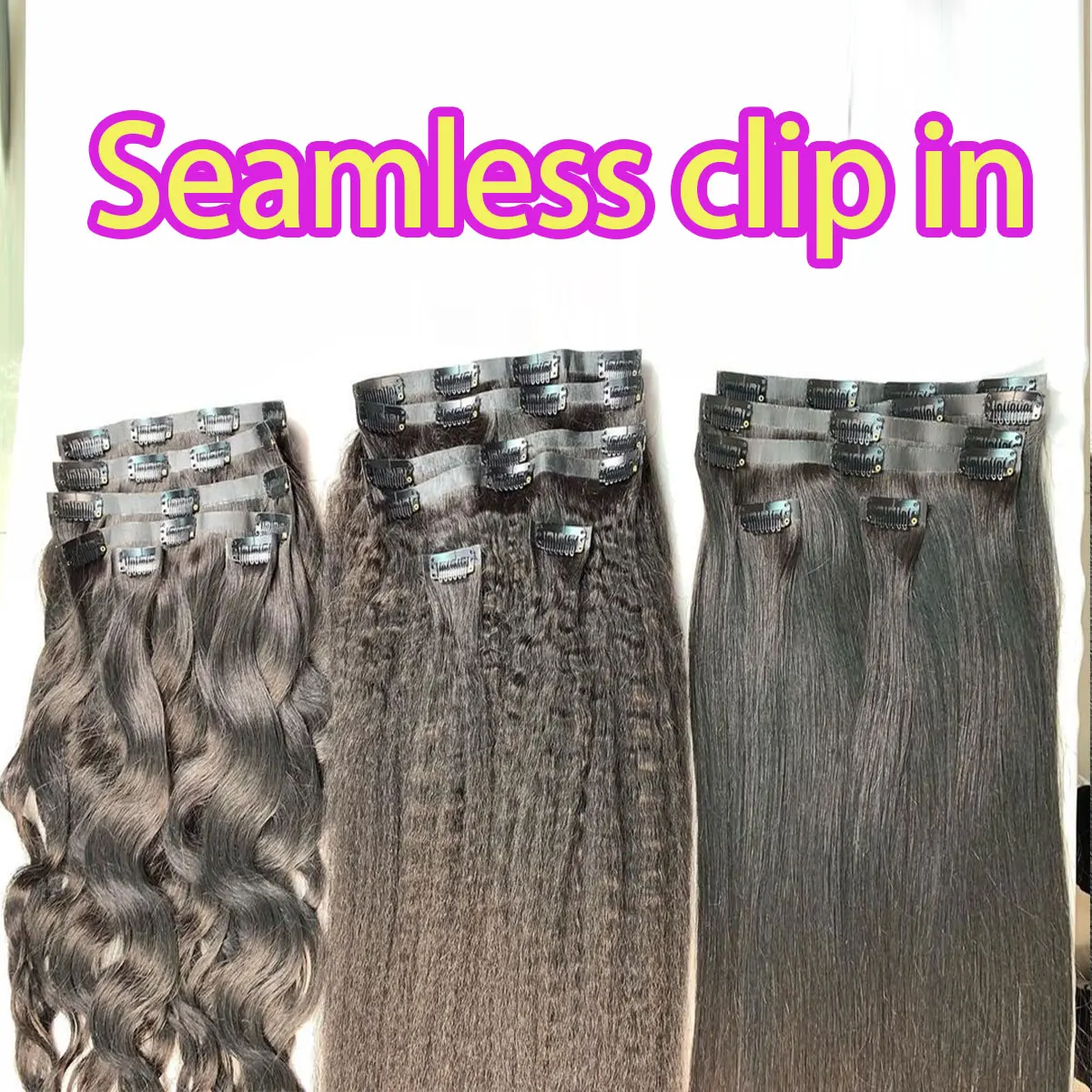 Raw seamless clip in hair extension curly unprocessed 100% Raw human hair Clip in Hair Extension Kinky Straight
