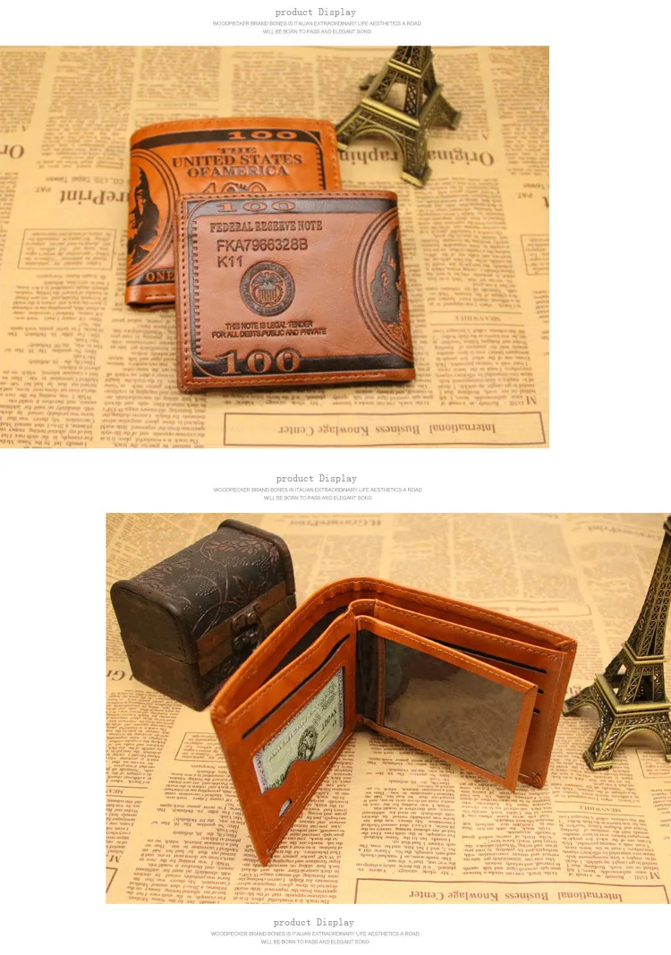 Hot Sale mini sport custom logo 100 dollar bill pvc coin batik leather male wallet