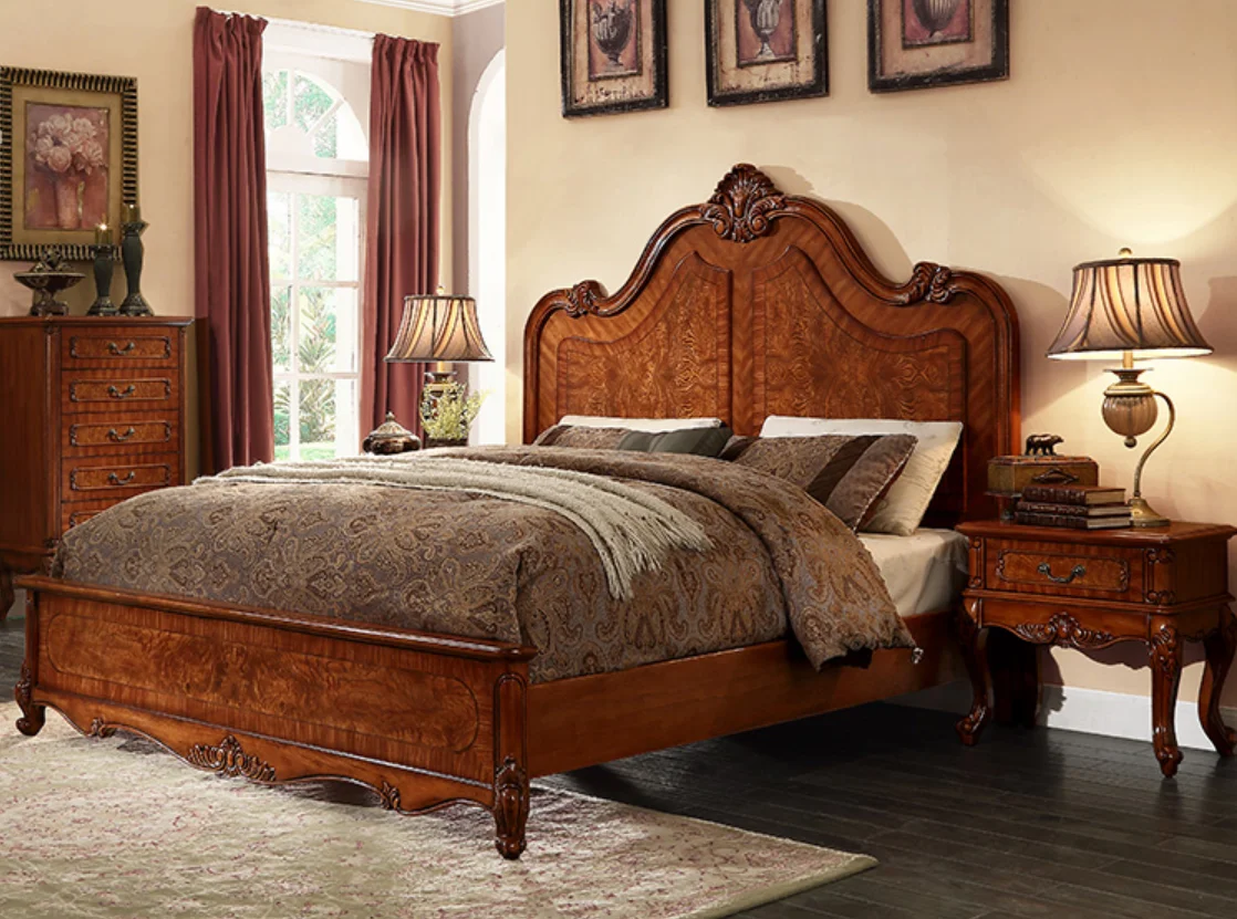 Classic Luxury Wooden Hotel Furniture Beautiful High End Design Bedroom Set King Size Bed American Style Bedroom Set GMB15