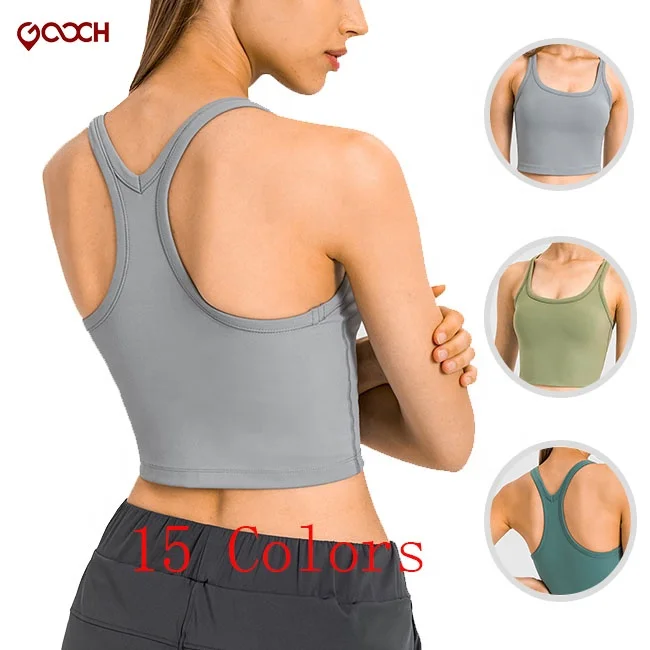 Women U Neck Racer-back Longer Hem Yoga Crop Tops Breathable Ribbed Tank Top Sports Running Dancing Bra