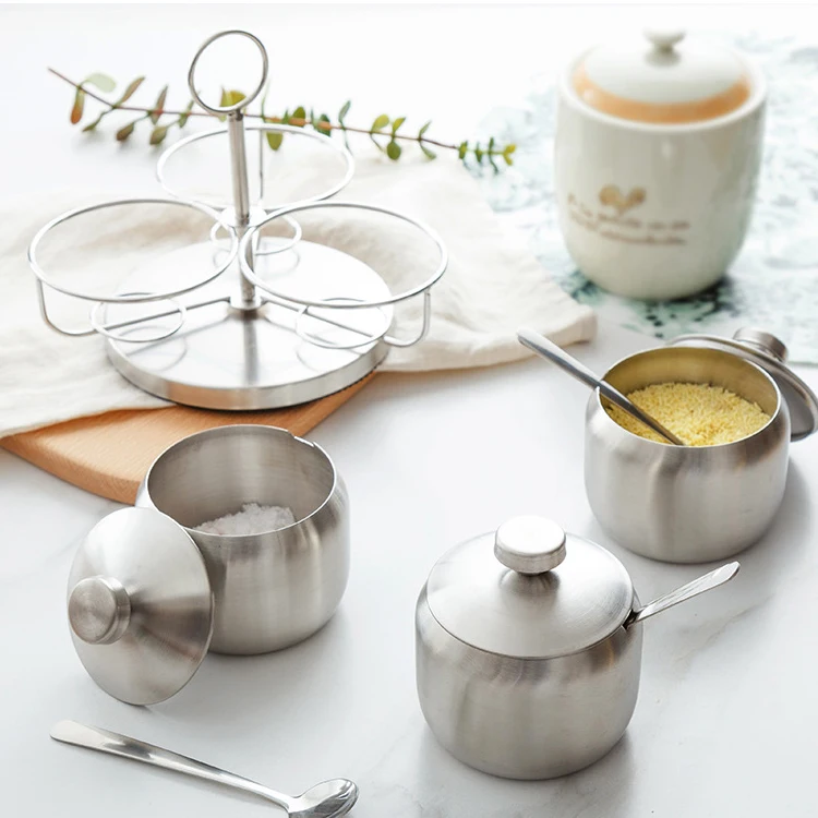Utensil Sets 3 Pcs spices container kitchen Rotatable Stainless Steel spice container with a spoon storage containers for spices