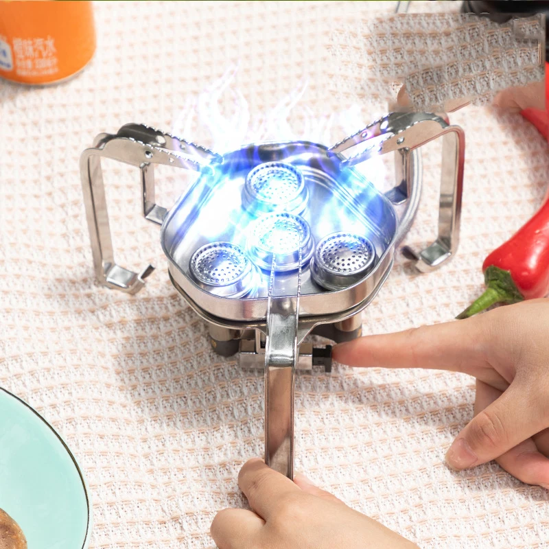 S4 lightweight stainless steel 4 burners cooking foldable portable metal camping mini gas stoves