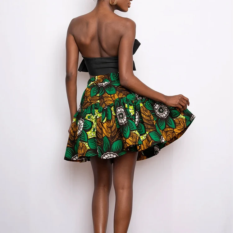 Wax African Print Mini Skirt For Woman Sexy Skirt  Elegant 100% Cotton Women Clothing Fashionable