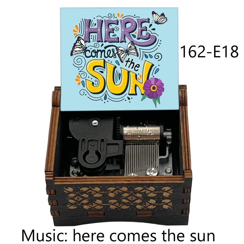 Here Comes the Sun Wooden Music Box Custom Printed Picture Movie Pop Melody Musical Souvenir Gift for Birthday Party