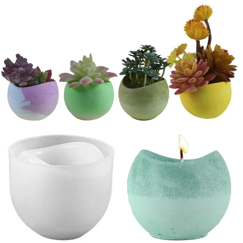 DIY Concrete Round Flowerpots Epoxy Resin Candle Holder Silicone Storage Box