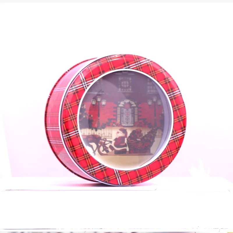 XJH Christmas Tins with Window Cans Cookie Box Santa Gifts Box Round Cake Tin Box Christmas Tin for Gift Candy Cookie Package