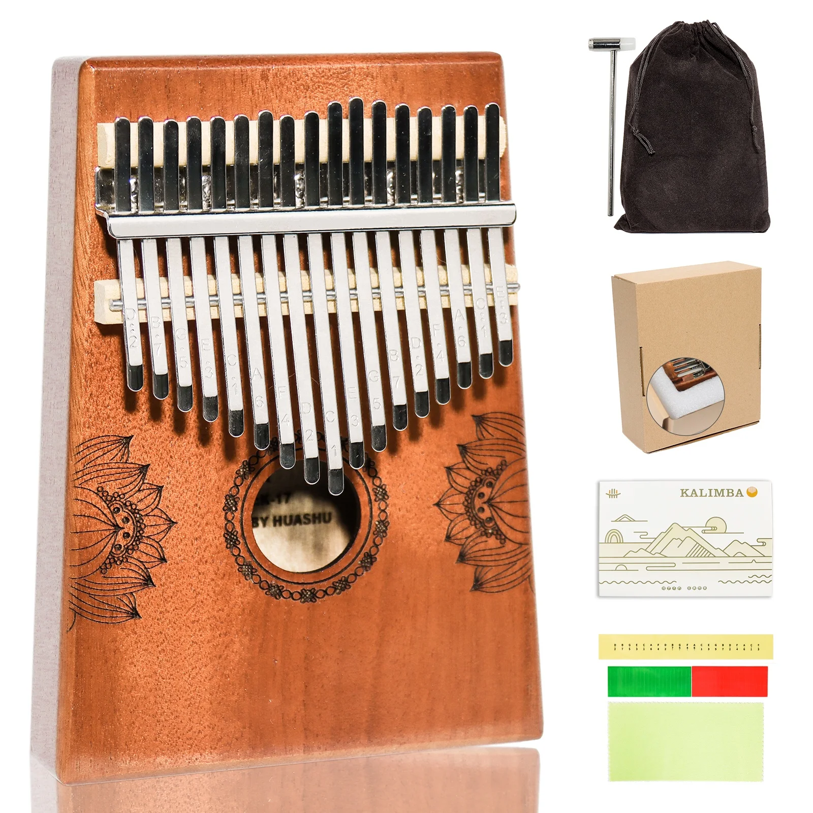 Exquisite Finger Thumb Piano Marimba Musical good accessory Pendant Gif Kalimba 17 Key Kalimba(Red Brown)