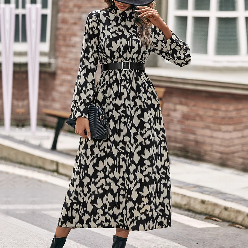 Elegant Floral Print Women Dress Spring Summer Casual O Neck Long Sleeve Chiffon A Line Long Maxi Dress Party Vestidos