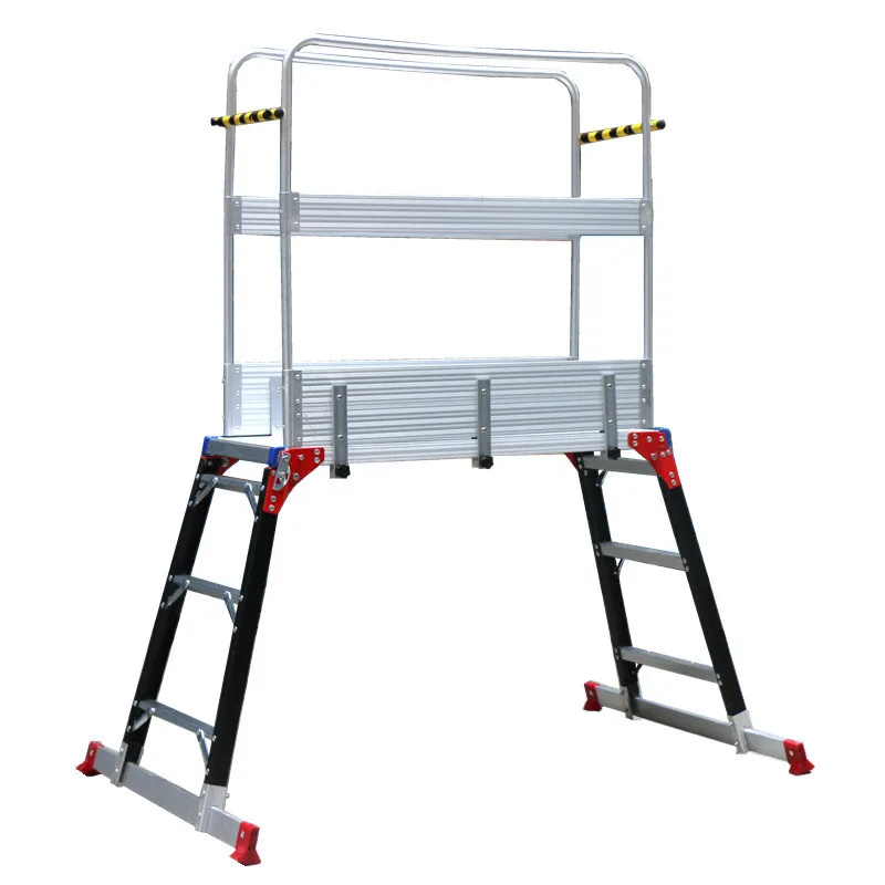 Mobile portable fiberglass ladder with safety fence workbench scaffold electrician insulated herringbone ladder