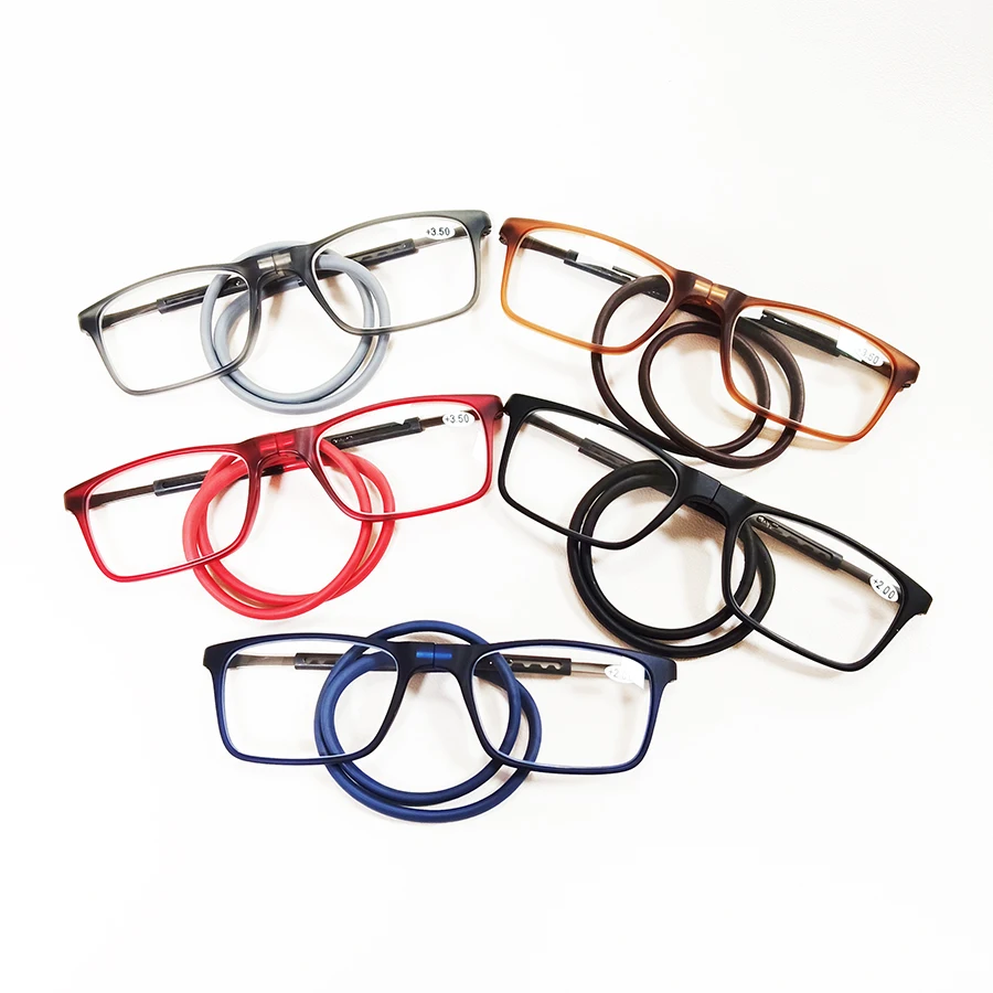 Portable magnetic reading glasses that can be hung around the neck with adjustable lanyard for men and women