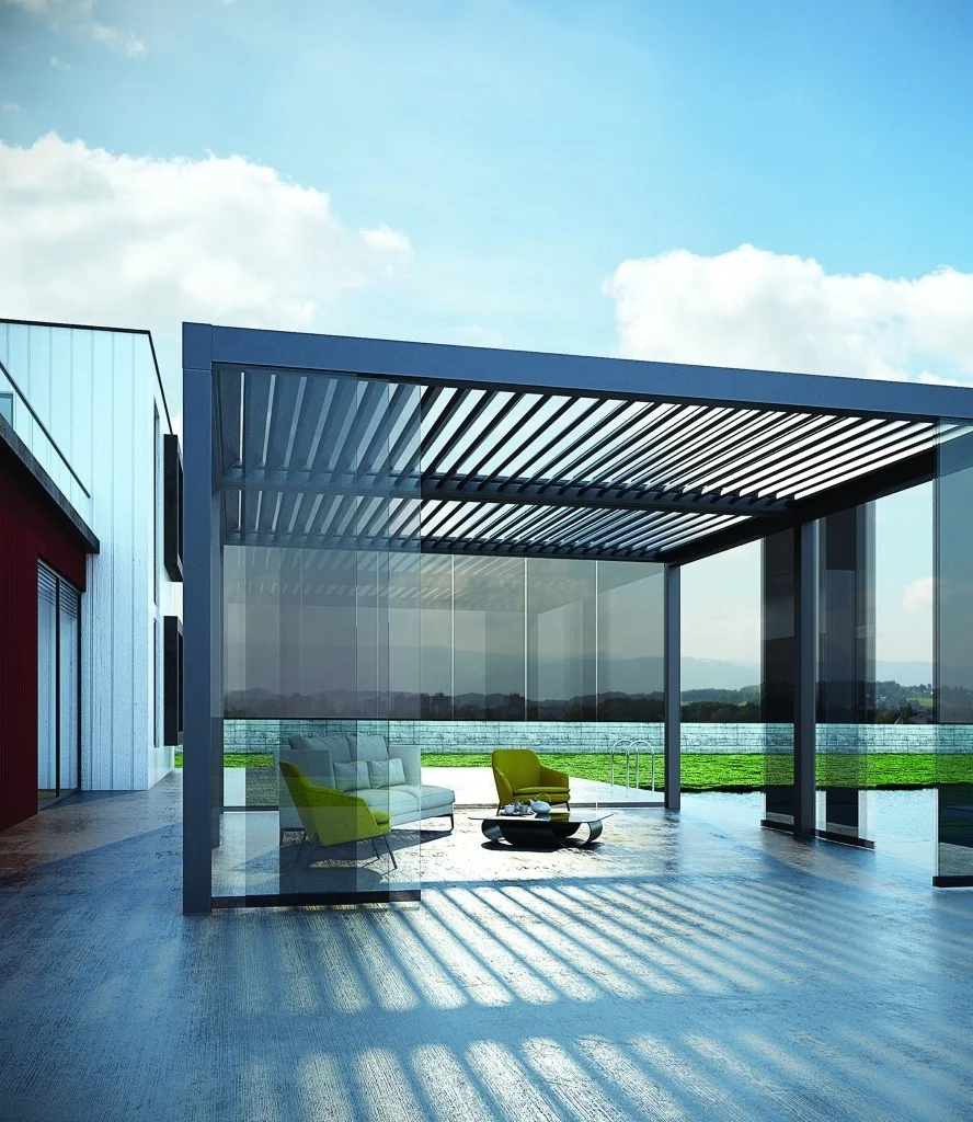 Sliding Glass Doors Low cost High quality Motorized Louvered Roof Aluminum Pergola