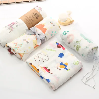 Wholesales Double Layer Bamboo Cotton Fiber Infant Muslin Swaddle Baby Blankets