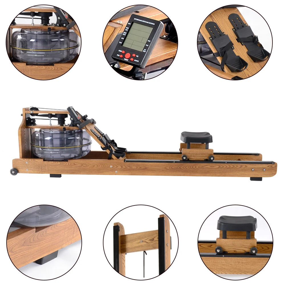 
Indoor Cardio Gym Exercise Wooden Frame Equipment Healthy Sports Water Rower Resistance Fitness Rowing Machine 