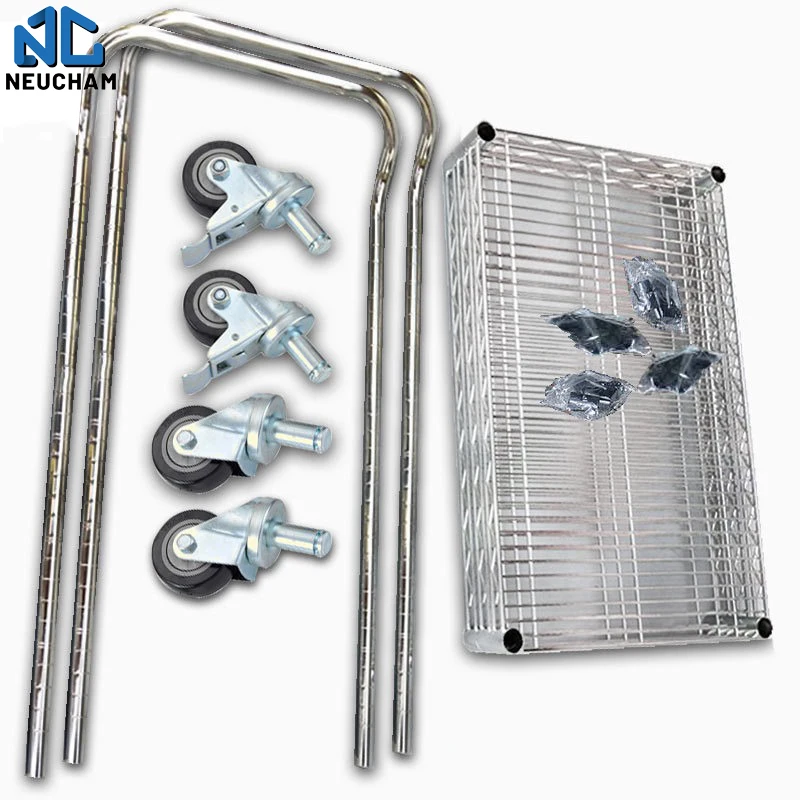 Carbon steel moveable industrial heavy duty double handle trolley wire mesh truck three layers cart with casters