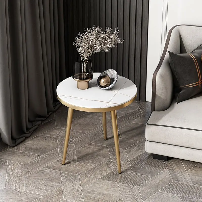 
Nordic Modern Light Luxury Tea Table Round Marble Top Coffee Table Simple Nightstand Marble Top Beside Table 