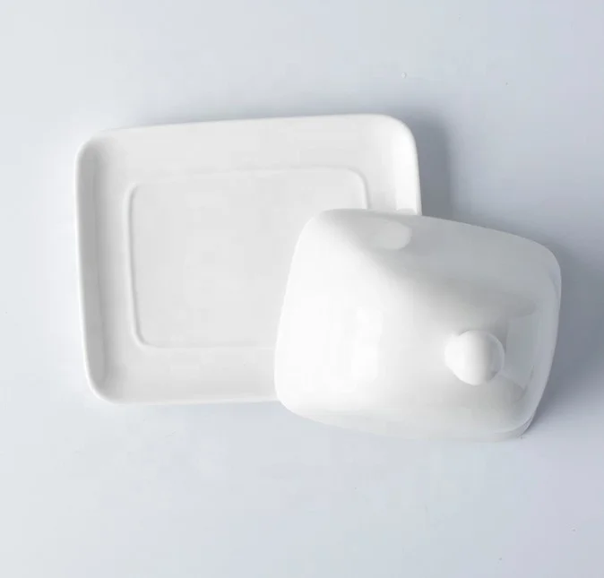 Креативная керамическая тарелка в скандинавском стиле, чистый белый, нескользящий тарелка для масла, квадратная коробка для масла, домашняя тарелка для масла с крышкой, набор посуды