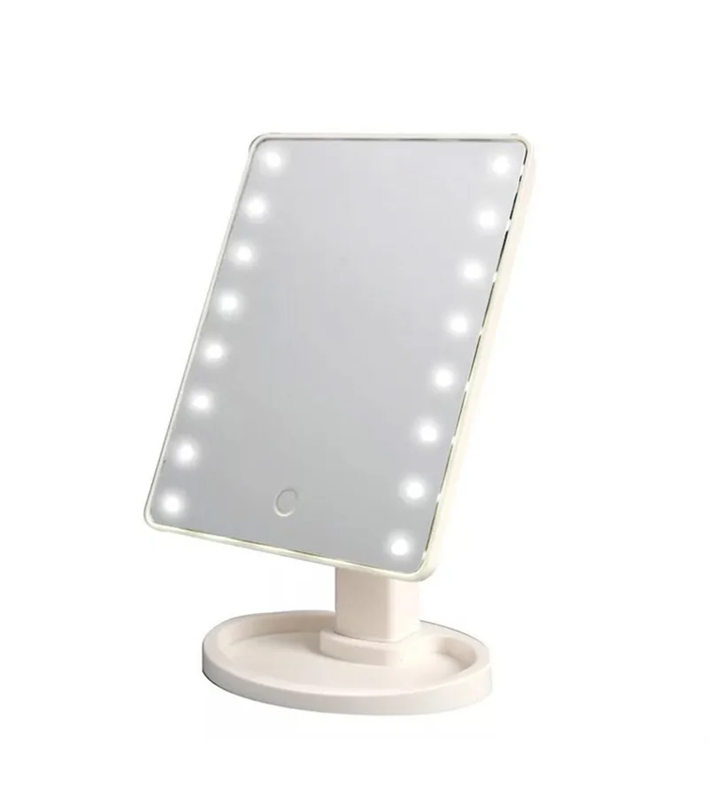 16 LEDS Makeup Mirror Battery Powered Cosmetic Mirror 360 Degrees Rotating ABS Plastic Frame Desktop Mirror