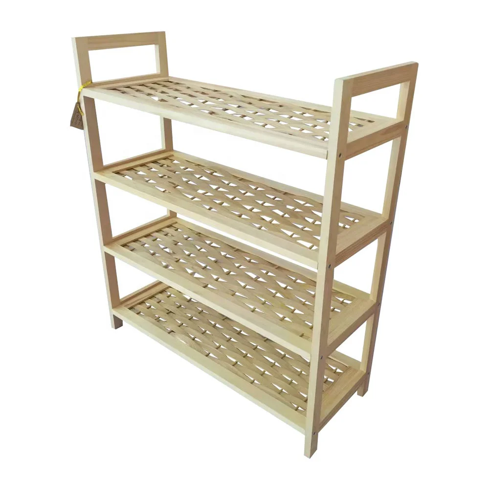 4 Tiers Natural Color Solid Wood Shoe Rack Shoe Shelf Shoe Storage Organizer Shelving for Entryway Any Home Room