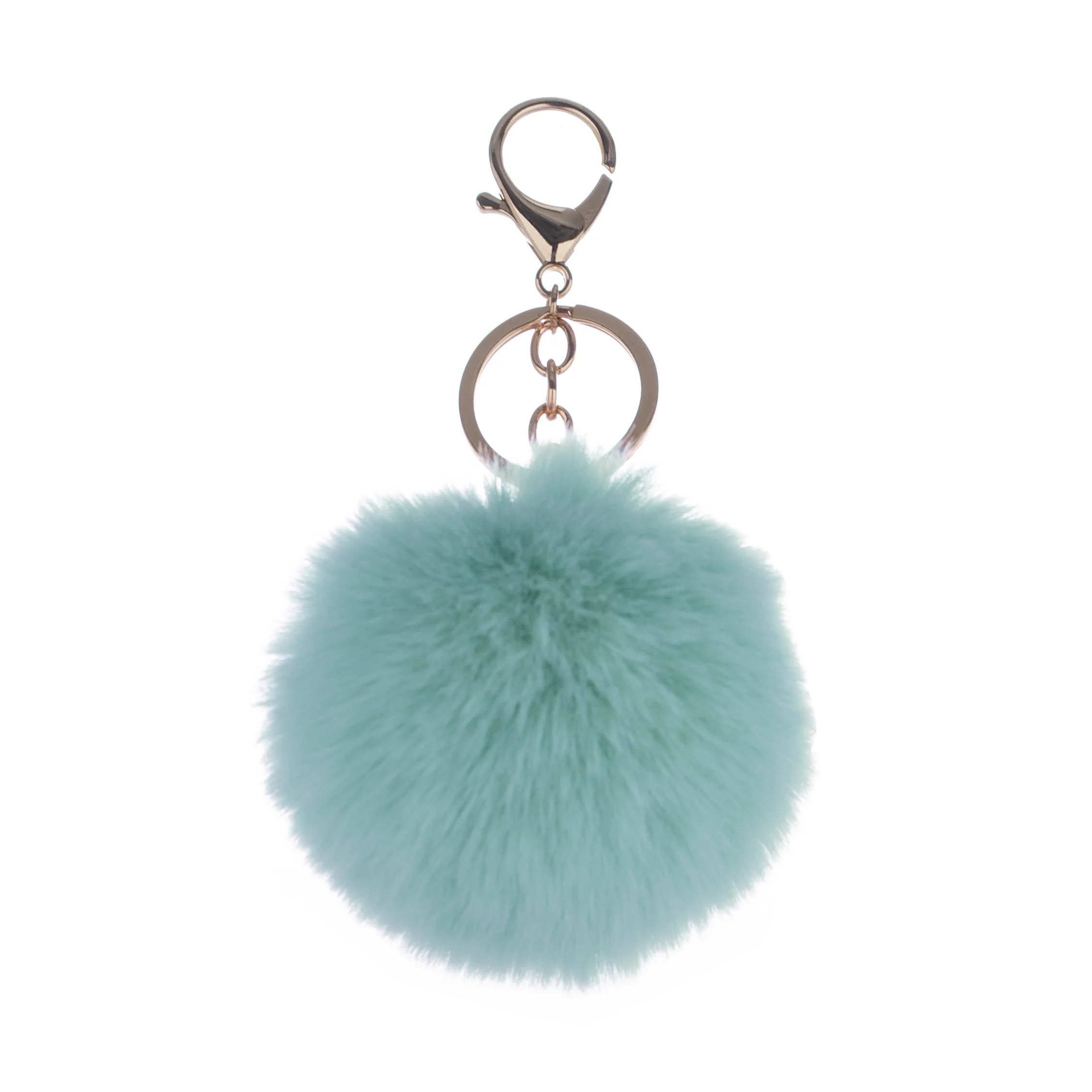  Colorful Customized Metal Chain Fluffy Furry Faux Ball Fur Keychain