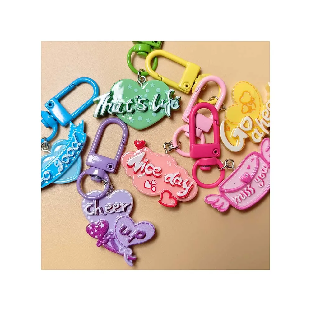 Best Price Heart Shape English Letters Key Chains Multiple Colors Love Plastic Pendant for Ladies Bag Accessories