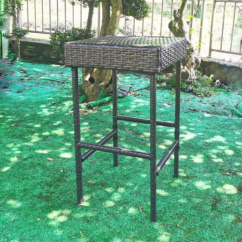 3pcs  Chair Bar Set Rattan Steel Frame Rattan Outdoor Furniture Patio Bar Set With Table and Chairs