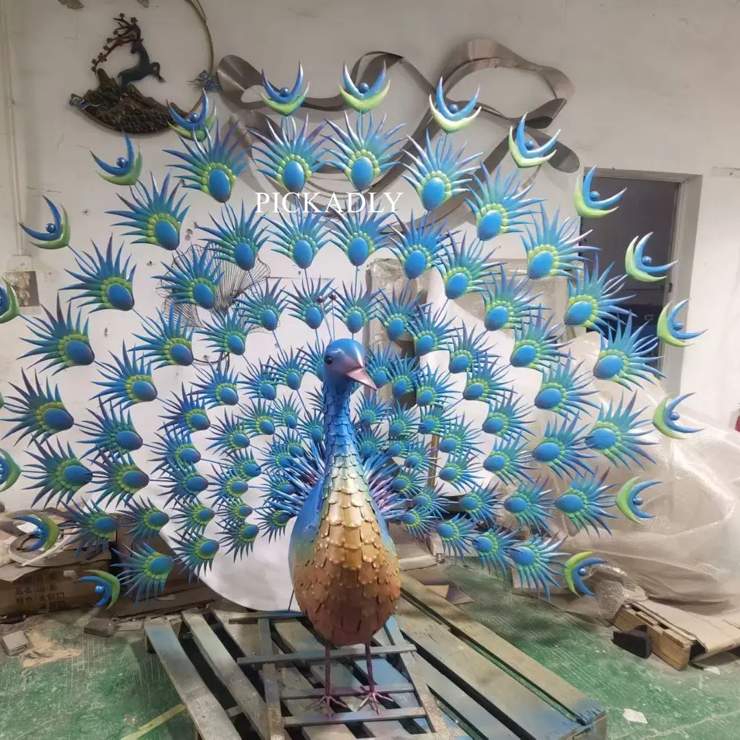 Outdoor Garden Metal stainless steel peacock sculptures for sale
