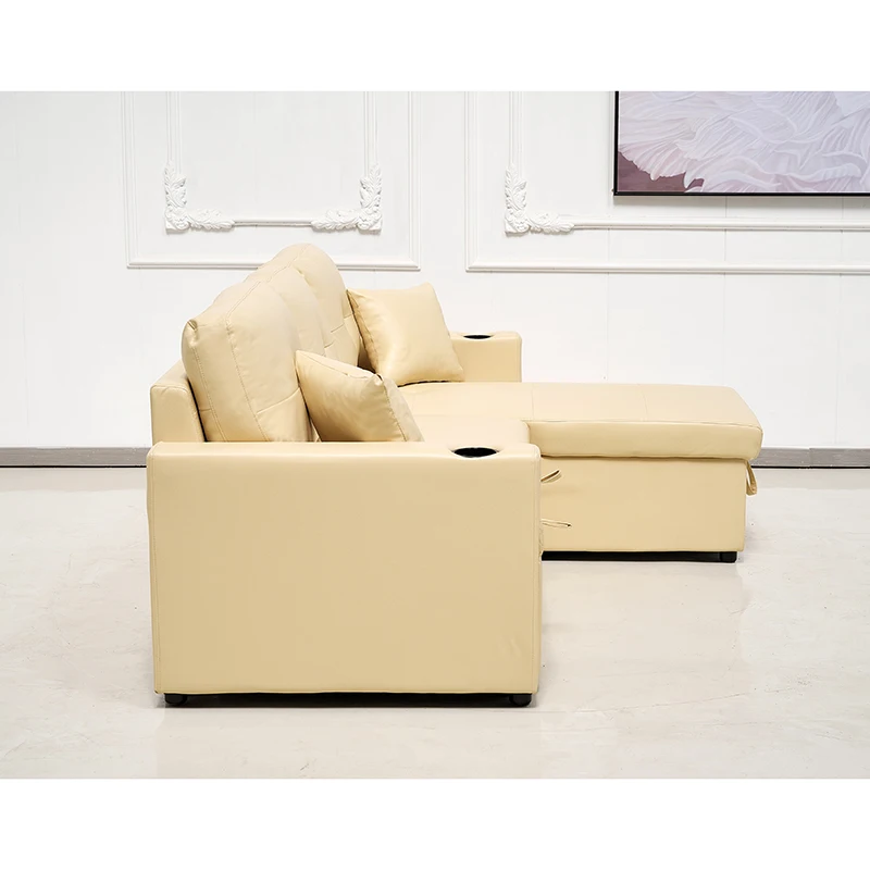 Cream Leather sofa-bed sleeper sofa pull out bed queen corner sofa with pull out bed