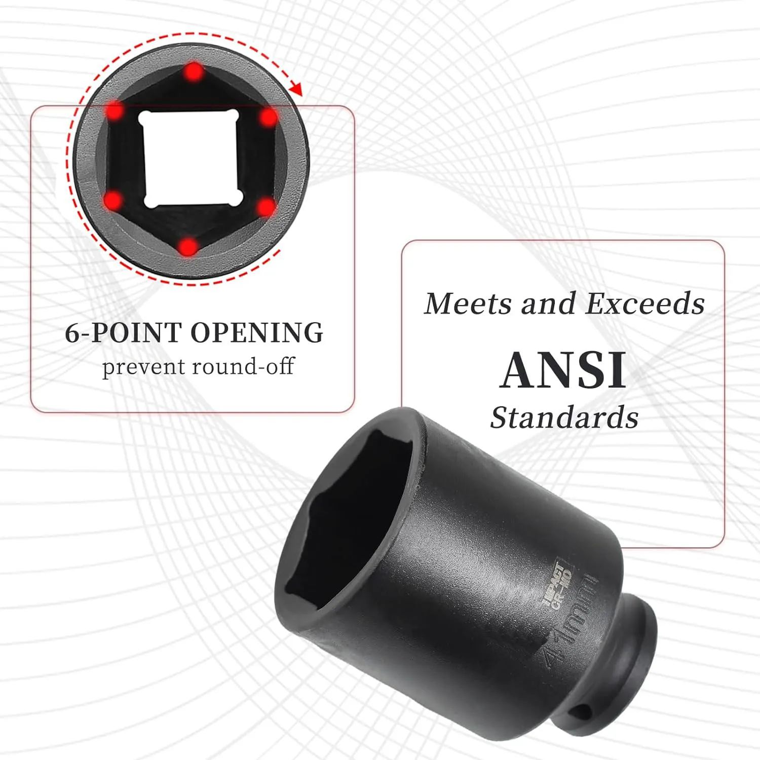 1/2 Inch Drive 17-41mm Deep drive Impact Socket with 6 Point Design Heat Treated cr-mo Alloy Steel Hex Deep Socket