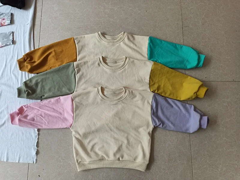 Infant Baby Contrast Sleeve Sweatshirt Color Block Oversize Top Kids Boys Jumper Sweater Casual Cotton Children 