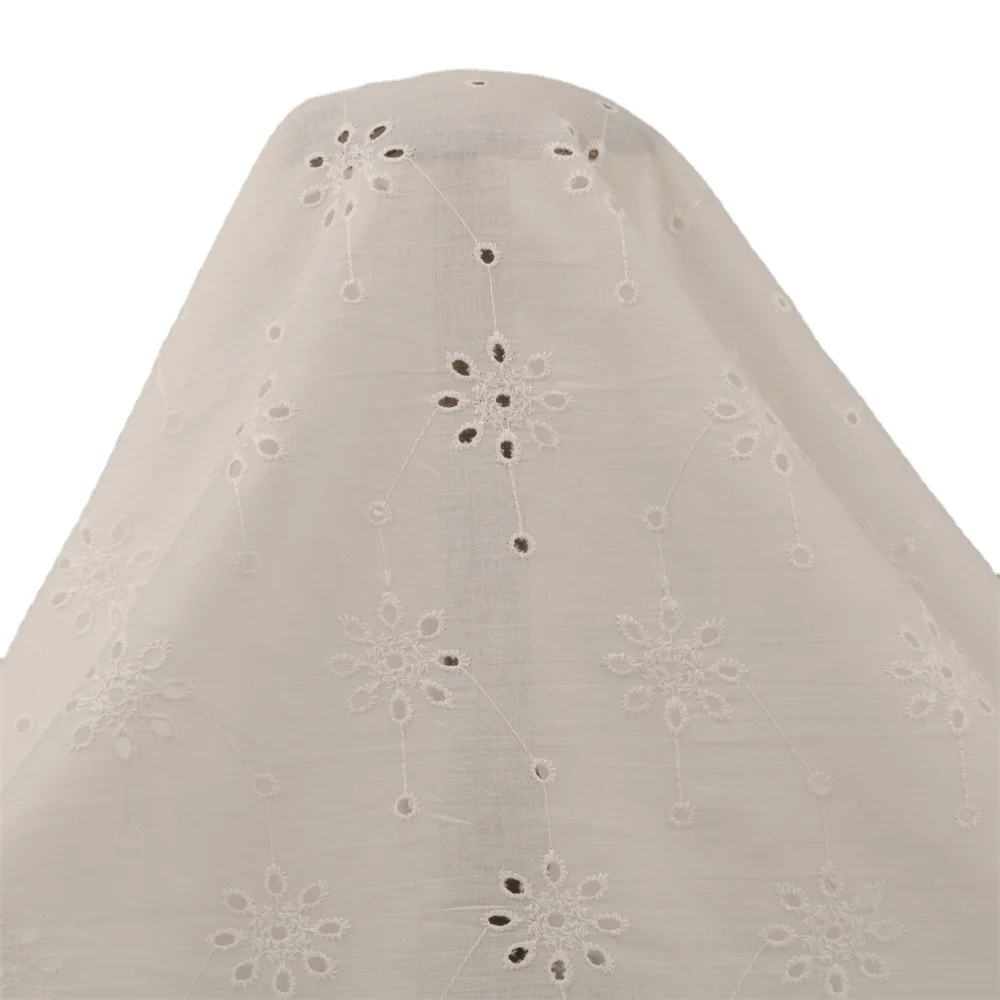 High quality satin 6060*9088 100% Cotton eyelet embroidery fabric for casual dresses, traditional muslim clothing fabric/