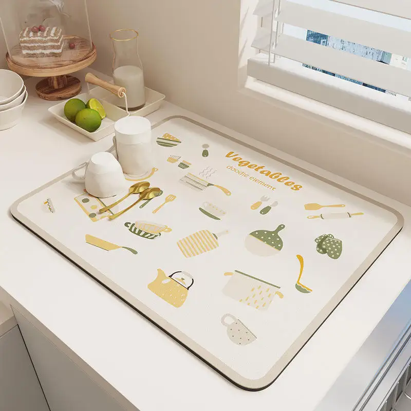 Simple Kitchen Quick-Drying Absorbent Kitchen Countertop Drain Mat Diatomite Heat Insulation Coffee Table Mat Simple Design