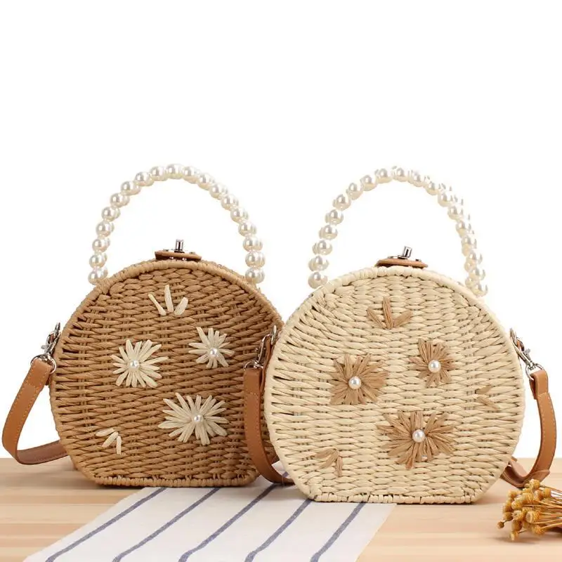 CPC Half Moon Straw Bag Crossbody Bag For Girl And Women Simple Style Pure Color Summer Mini Beach Straw Tote Bag