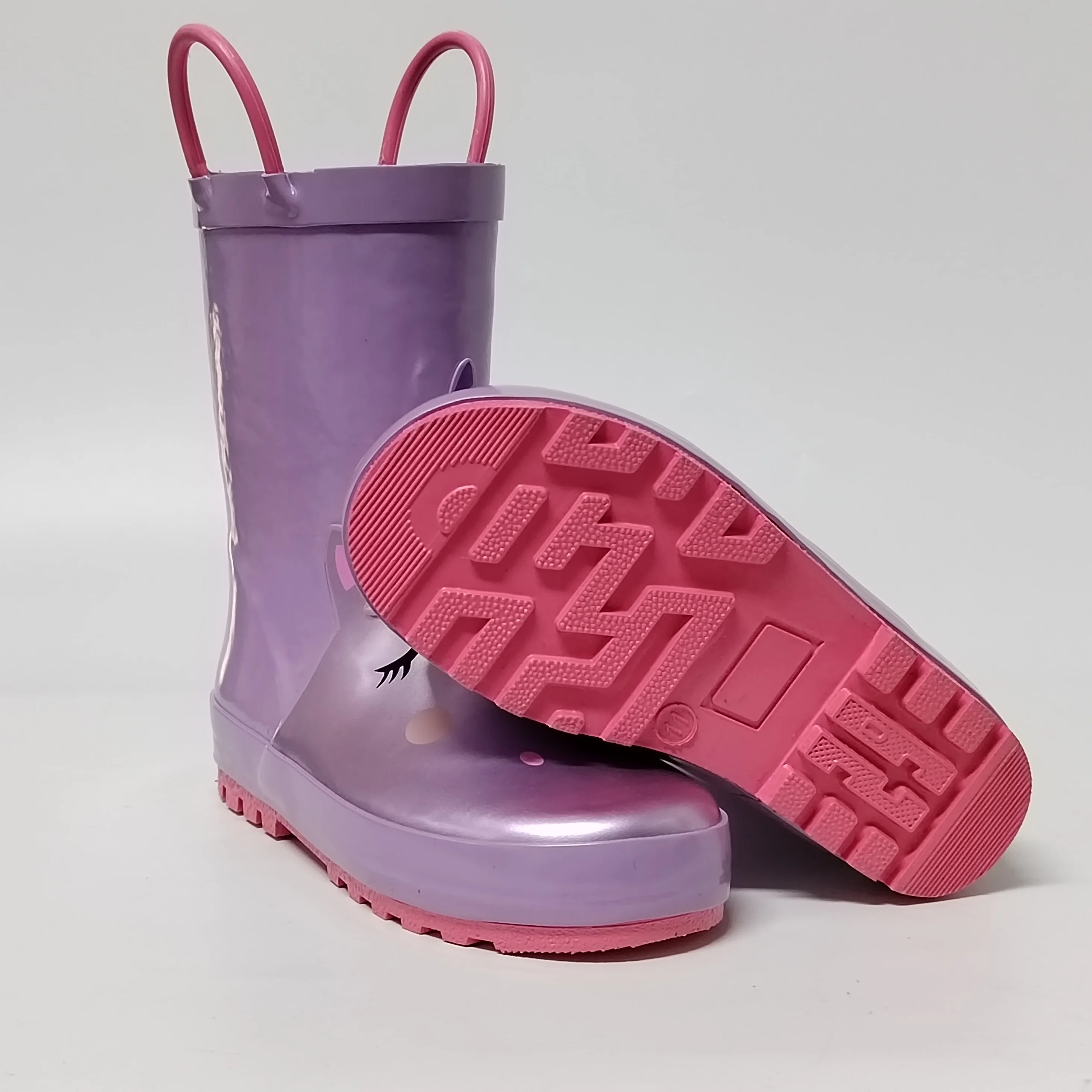 unicorn printed pink lining waterproof rubber rain boots for children